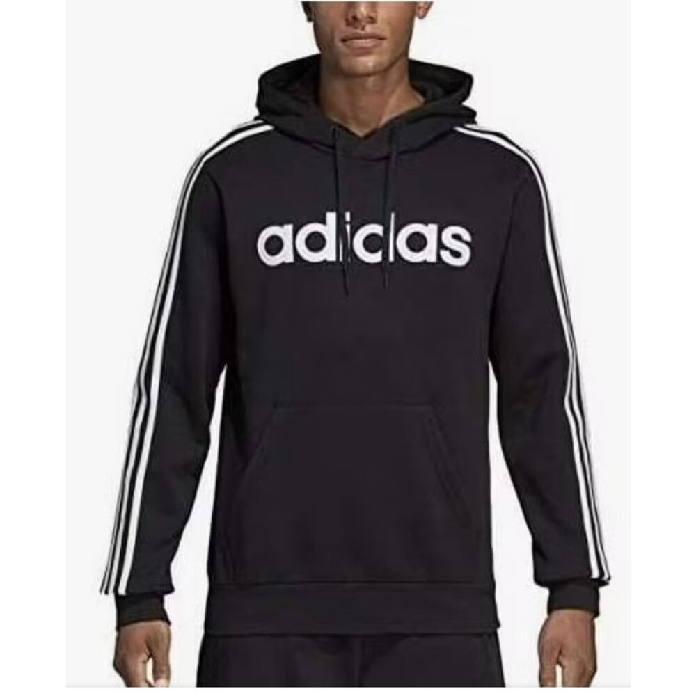 Adidas 3-Stripe Logo Hoodie Black White Size L (16-18) Drawstring Pullover